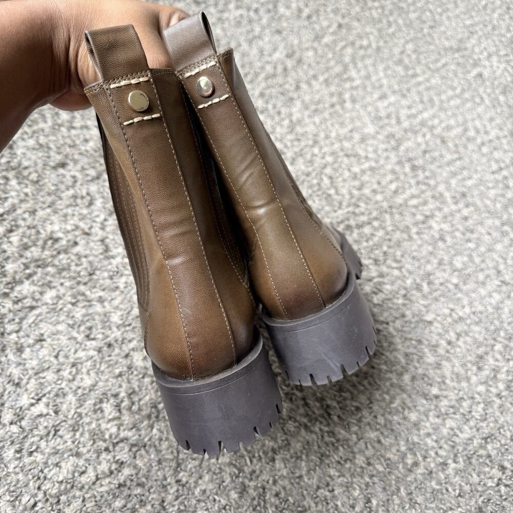 Zara Green Vegan Leather Chunky Boots Chelsea Size 37 US 6.5 - Picture 4 of 6
